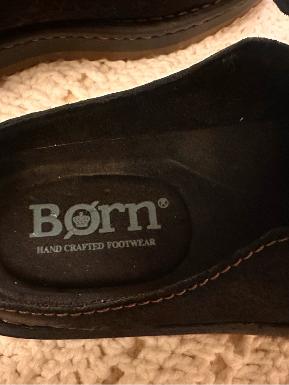 Born Men's Black Distressed Suede Slip-On Loafers with Contrast Stitching - Picture 12 of 13